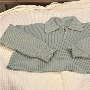 Amazon Ribbed Knit Half-Zip Sweater - Soft Green